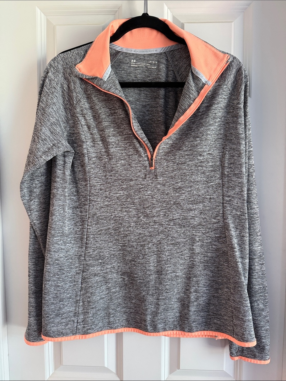 Under Armour Gray Heathered Quarter-Zip Pullover with Coral Trim